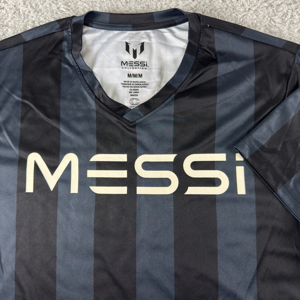 Messi Collection Mens Soccer Jersey Shirt Black Grey Striped‎ Number 10 Medium
